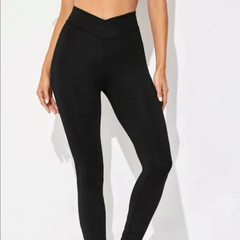 SHEIN High Waist Wide Cross Over Waistband Black Leggings Women's Size XS